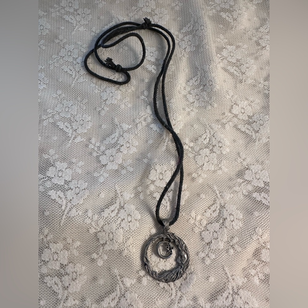 Silver Tone Crescent Moon Pendant Necklace